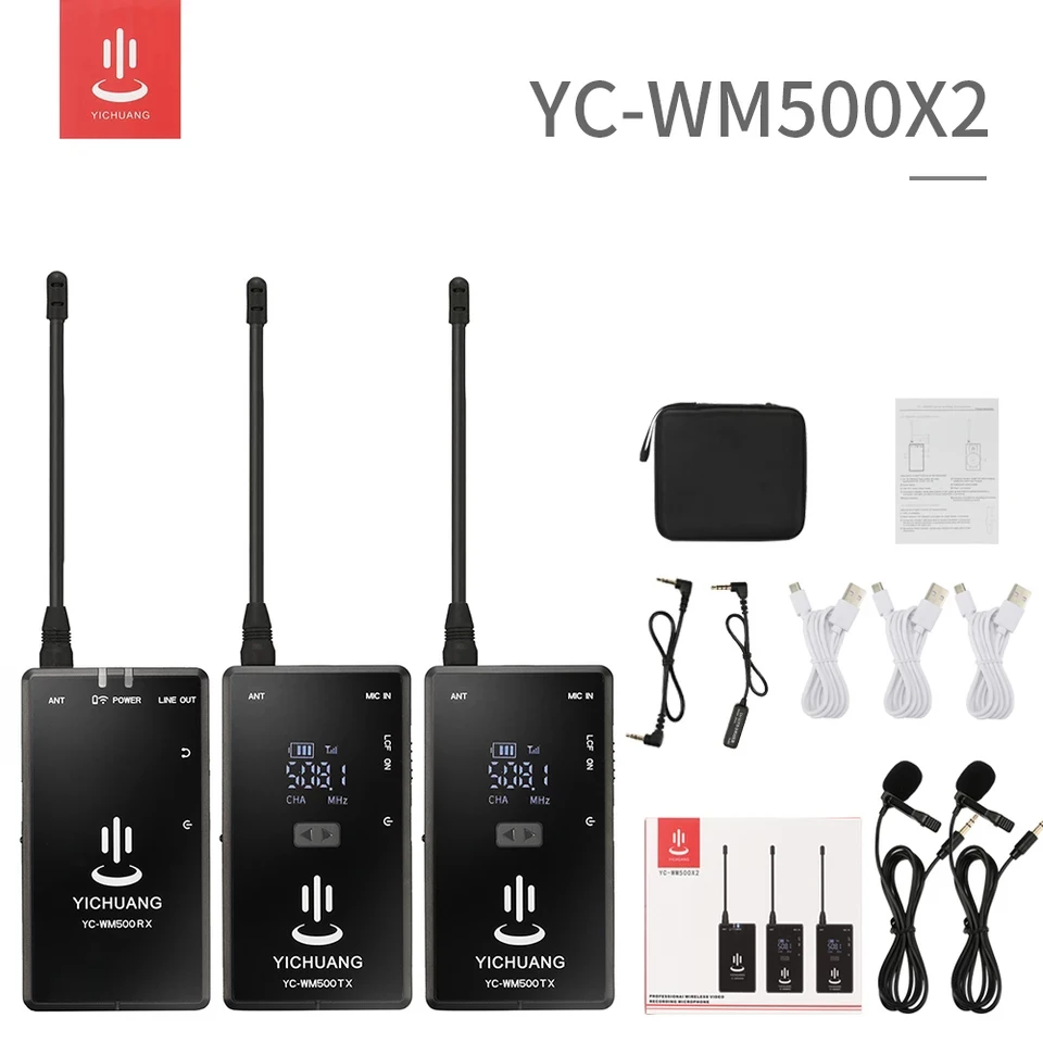 

YC-WM500X2 20-Channel UHF Wireless Lavalier Lapel video Microphone System with Transmitter, Mini Lapel Mic & Portable Receiver