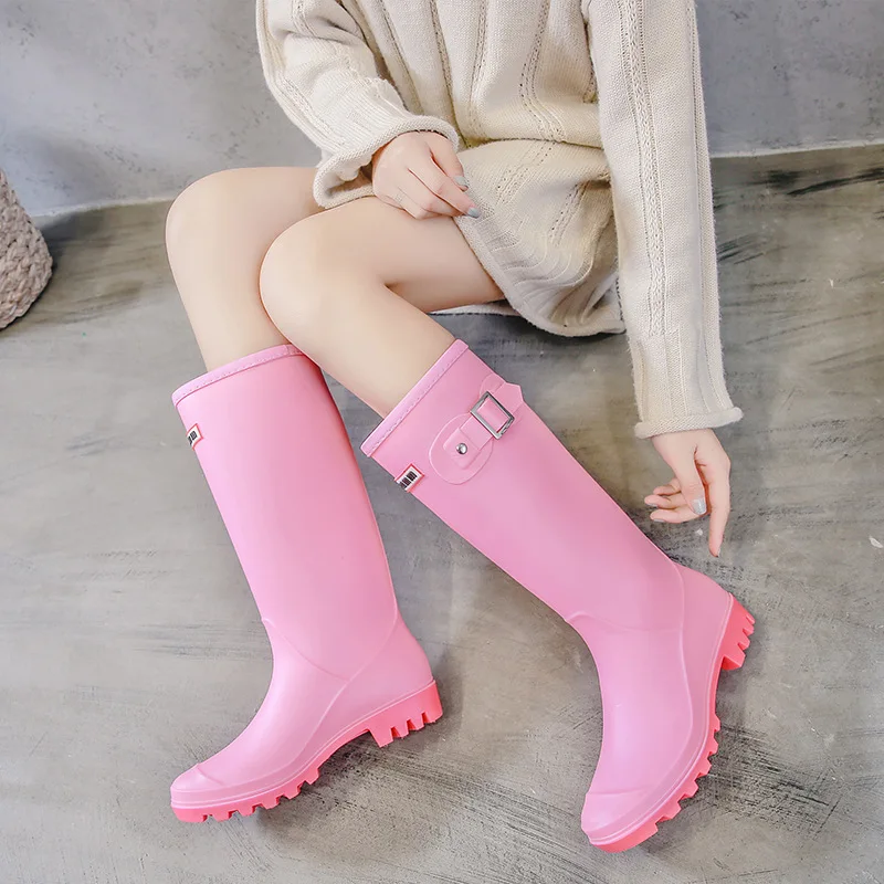 

Punk Style Pink Rain Boots Women's Pure Color Rain Boots Outdoor Rubber Water shoes For Female 36-41 Plus size