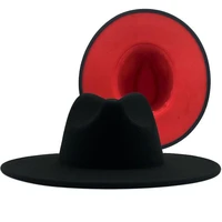 new british style winter wool two tone fedoras classic men women panama jazz hats 9 5cm wide brim big black outdoor casual caps