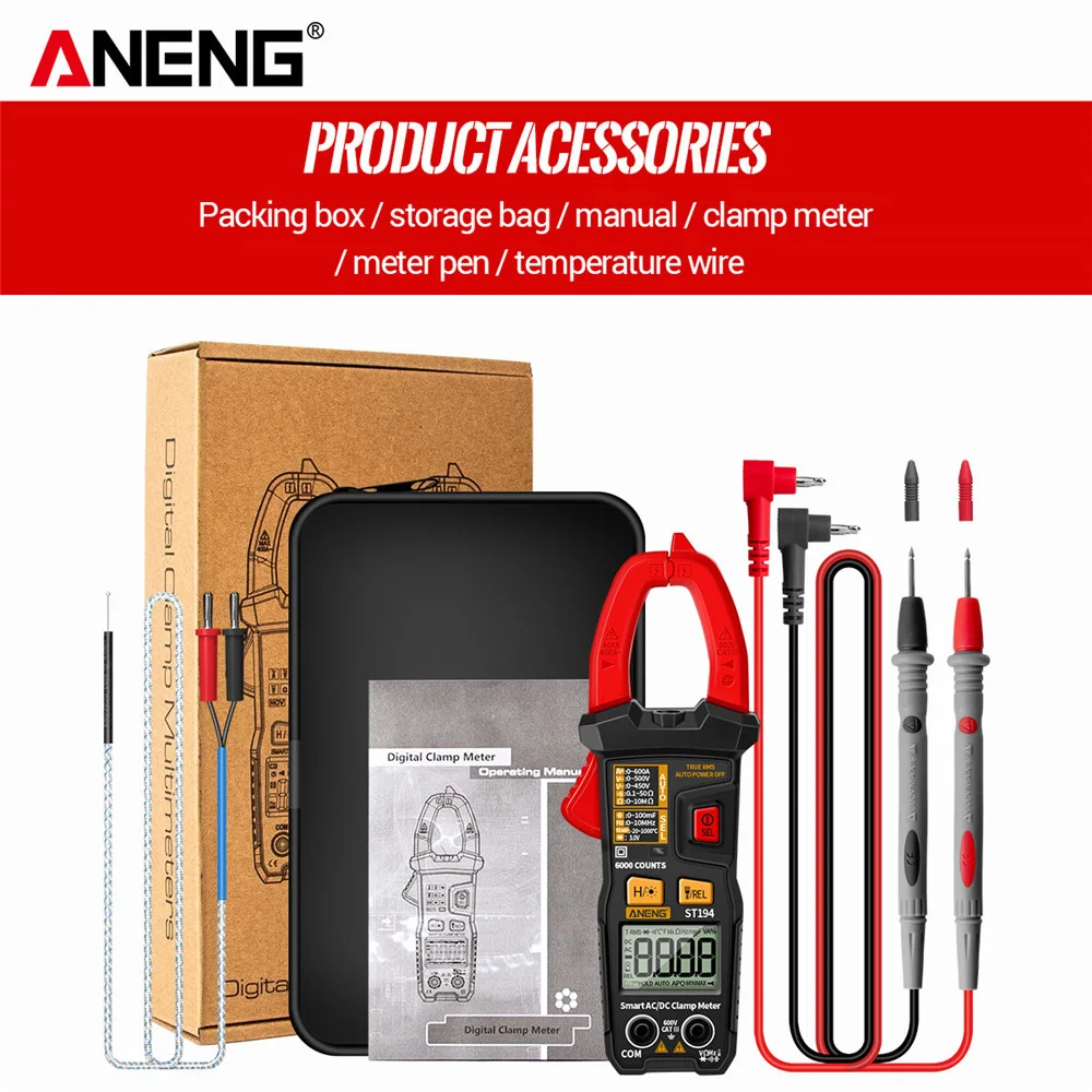 

ANENG Clamp Meter ST194 6000 Counts True RMS Multimeter High Precision AC/DC Voltage Clamp Tester Auto Range Voltmeter