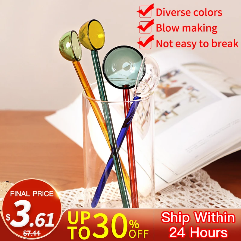 Бытовая красочная стеклянная ложка с длинной ручкой для сока прозрачная