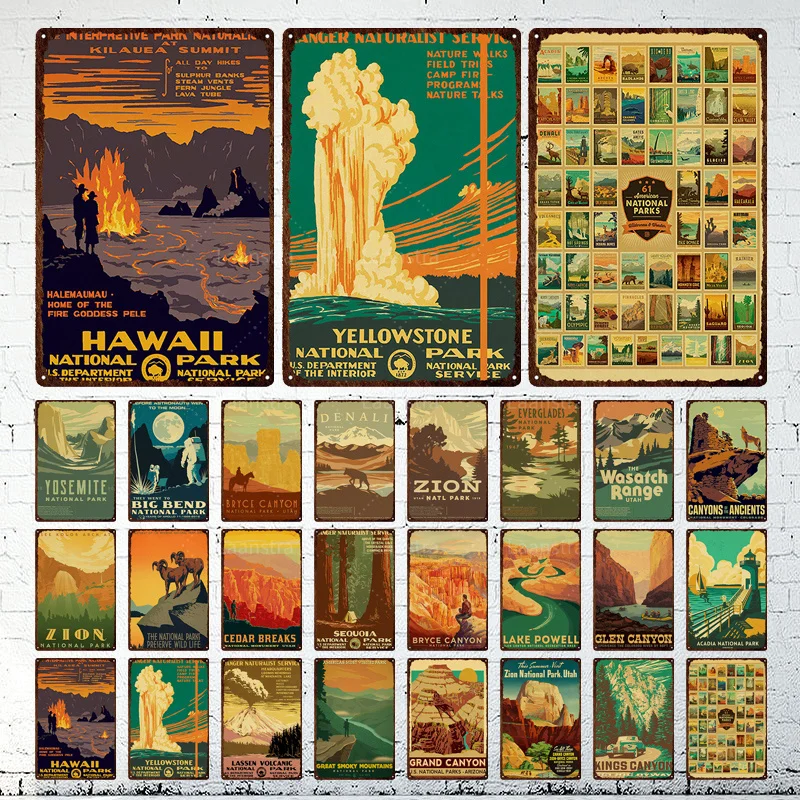 

Vintage National Park Landscape Retro Tin Sign Posters Art Movie Painting Metal Plaque Home Room Bar Decor Wall Decor Poster