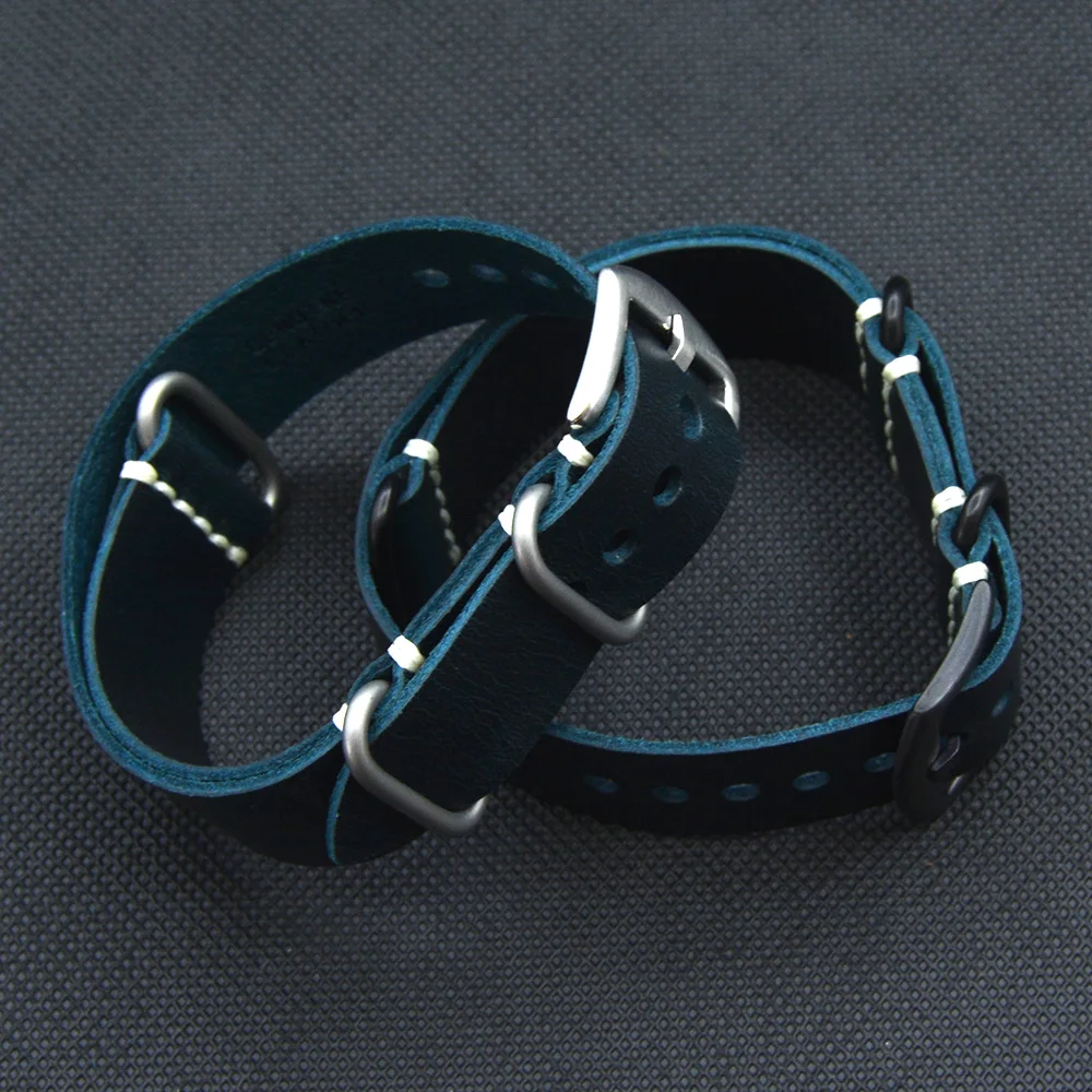 

Genuine Leather Nato Strap 20mm 22mm 24mm Black Blue ZULU Watchband Ring Buckle Men Replacement Bracelet Band Watch Accessories