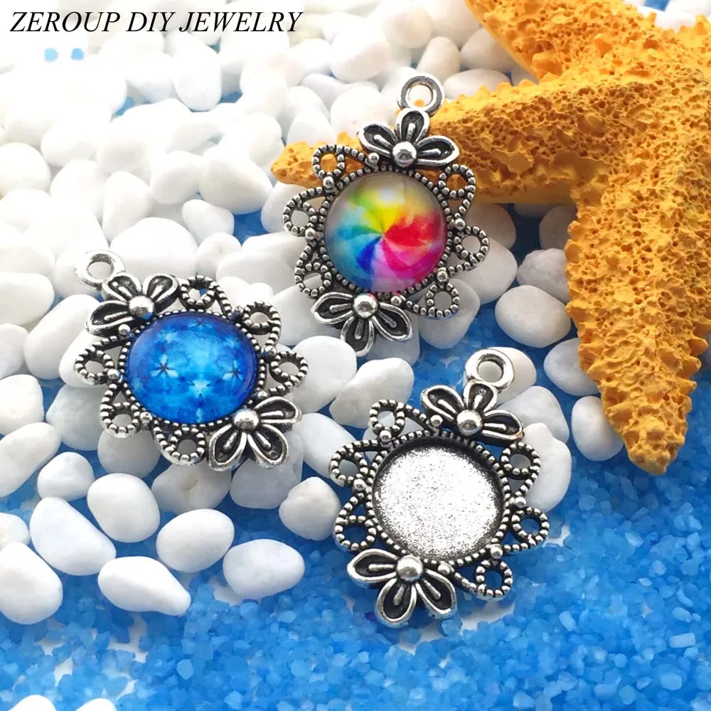 

10pcs/lot 12mm Round Antique Bronze Silver Color Cameo Glass Cabochon Pendant Setting Supplies for Jewelry Accessories MC-060