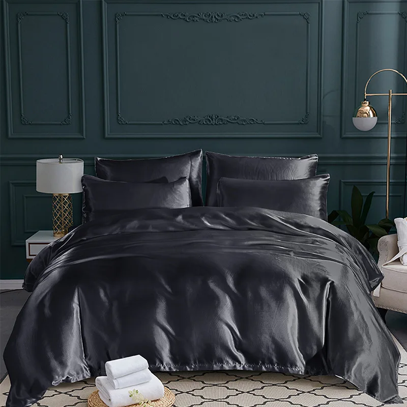 New Satin Silk-like Bedding Home Textile European and American Bedding Suit (1 Bed Cover +2 Pillowcases)