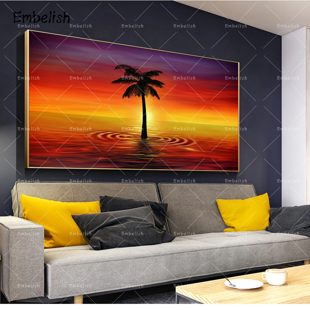 

Embelish 1 Pieces Sunset Coconut Tree Landscape Modern Home Decor Wall Art Pictures For Living Room HD Print Canvas Paintings