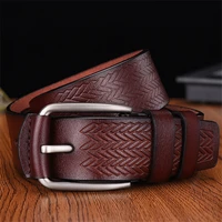 mens retro casual pants belt high quality brand designer genuine leather alloy pin buckle embossing black belt