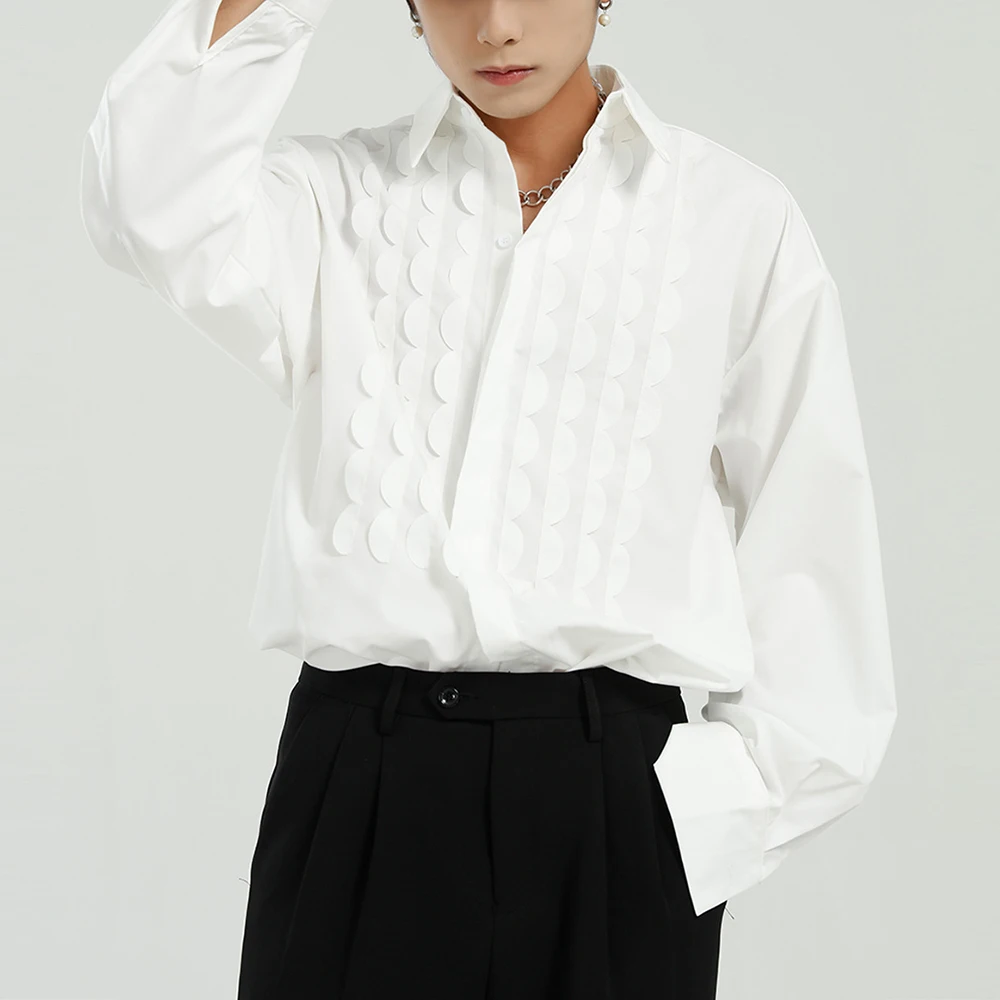 Men's Casual Shirt Men Solid Color Long Sleeve Blouse Chic Fashion Handsome Male Tops 2021 Streetwear Camisas