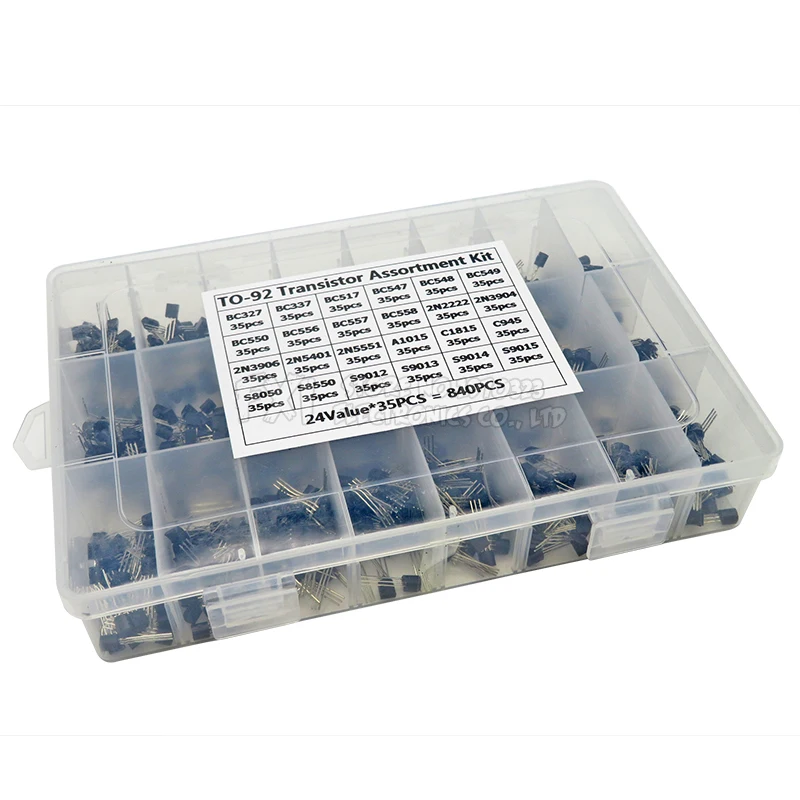 

840PCS 24Values TO-92 Transistor Assortment Kit BC327 BC337 BC547 transistor 2N2222 3904 3906 C945 transistors pack