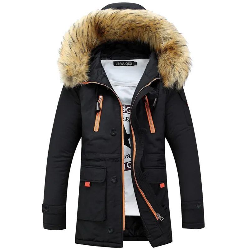 style1-black Vertvie модная мужская повседневная куртка, зимняя стеганая куртка с карманами, воротник из искусственного меха, толстые куртки, уличная Зимняя парка с капюшоном, мужская одежда - Цвет: style1-black