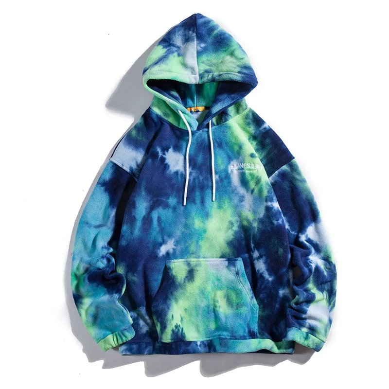 

11 BYBB'S DARK 2020 Winter Fleece Tie Dye Sweatshirt Hoodie Men Hip Hop Streetwear Fashion Hooded Sweatshirts Harajuku WB038