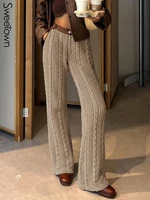 sweetown harajuku knit warm winter woman pants contrast waist vintage elegant wide leg trousers women korean fashion sweatpants