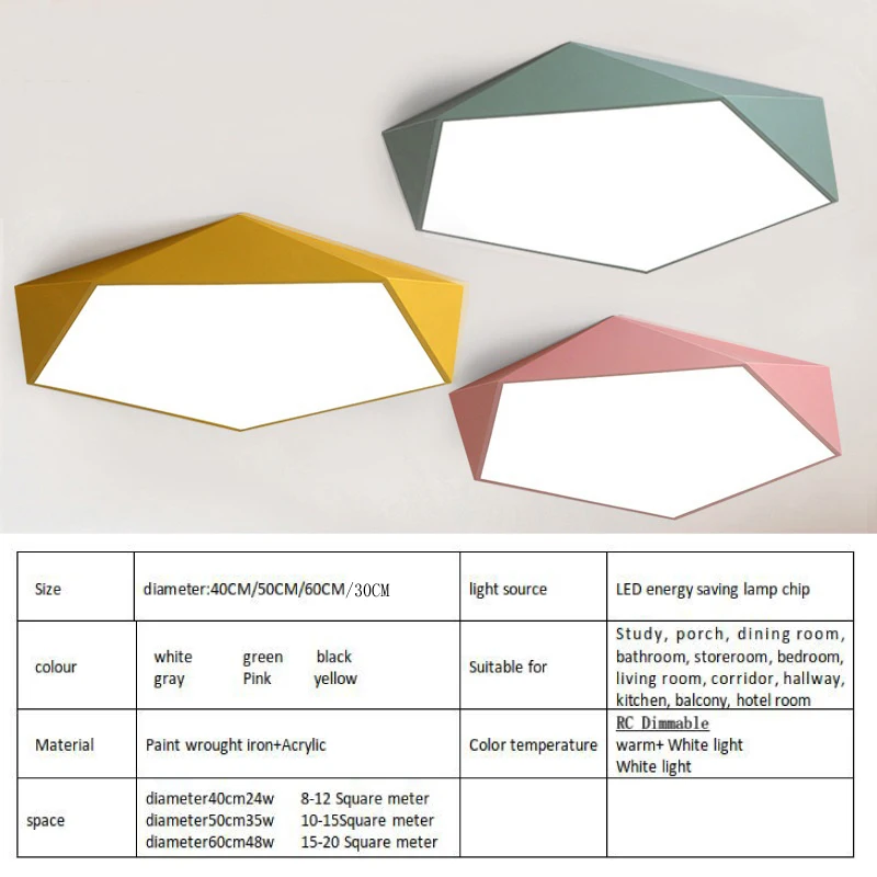 $24.48 Macaron color Nordic geometric polygon wrought iron led ceiling lights personality creative living room bedroom dining room lamp