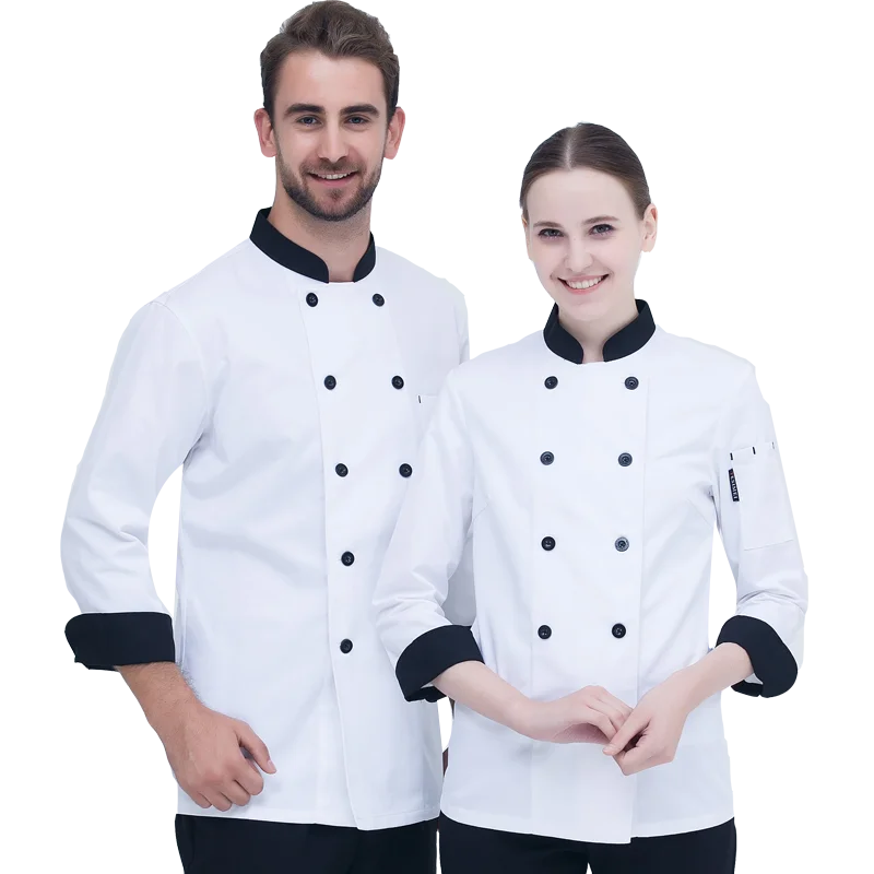 Thin long sleeves fo women and men kitchen restaurant cook workwear black chef uniform white shirt chef jacket