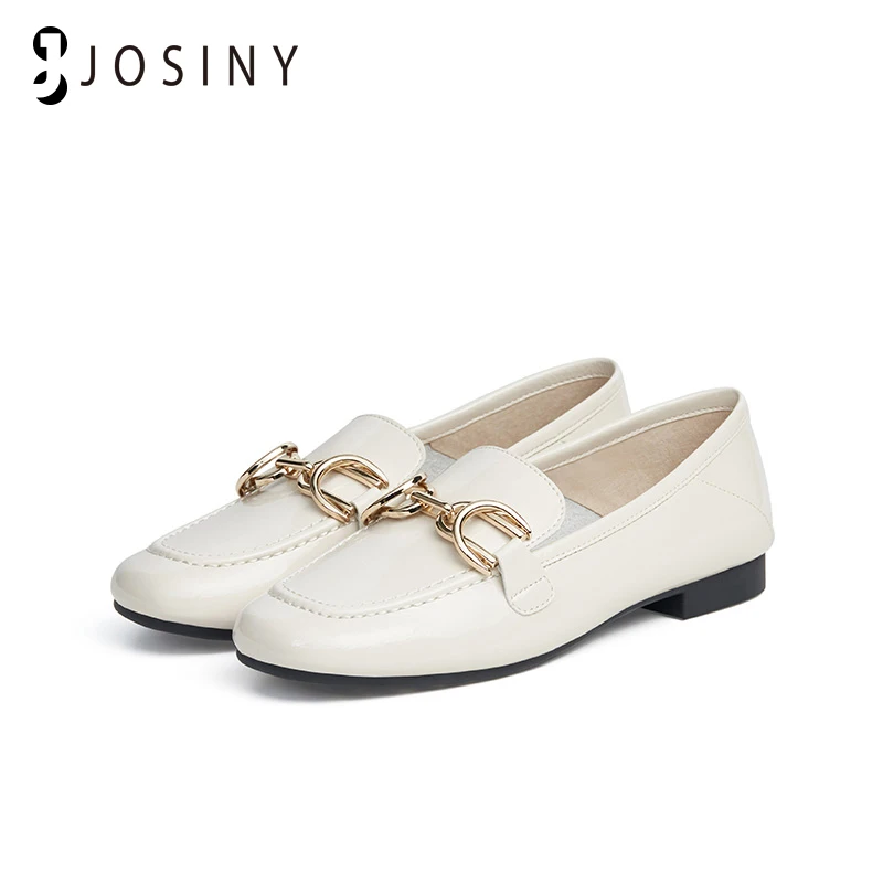 

JOSINY Women Flat Genuine Leather Shoes Vintage Metal Ring Buckle Slip-On Loafers Women Shoes Low Heels Shoes Female Casual