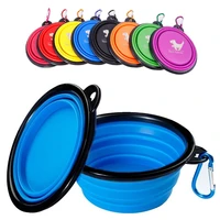 collapsible pet silicone dog food water bowl outdoor camping travel portable folding pet bowl dishes with carabiner pet products