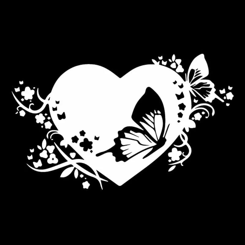 

Floral Heart with Butterflies Vinyl Car Sticker Decal Art Black/Silver 15cm*9cm