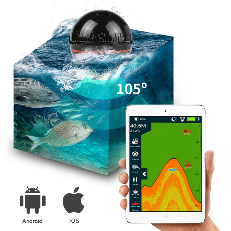 Erchang Портативный Sonar рыболокаторы лампа Bluetooth беспроводной Sonar для Iphone рыба лампа 36 м/118ft глубина эхолот Морская рыбалка