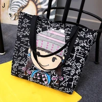 6pcs lot shopping bag eco canvas women printing cute reusable tote pouch casual folding girls cartoon handbag