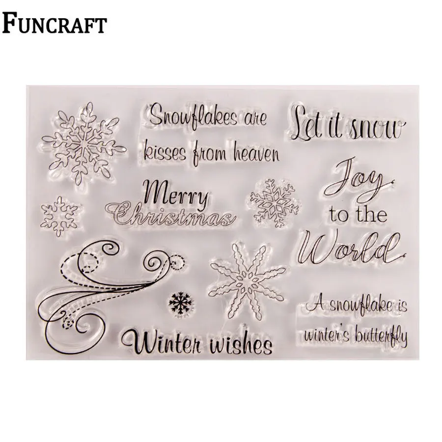 С Рождеством Leters красивый снежный цветок прозрачные резиновые штампы для
