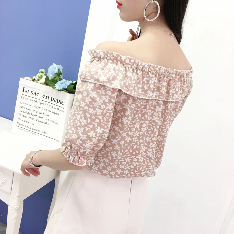 

Shirts Women Chiffon Slash Neck Korean Style All-match Fashion Casual Womens Clothing Sweet Summer New Simple Daily Chic 2020