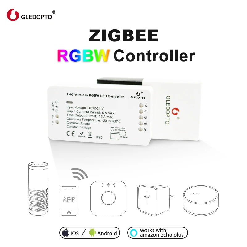 

Gledopto Zigbee 3.0 2ID / 1ID Smart RGBW Switch DC12-24V LED Strip Remote Dimmer Controller Work with Alexa ECHO