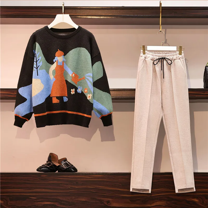 Женский спортивный костюм большого размера плюс комплект из двух предметов: