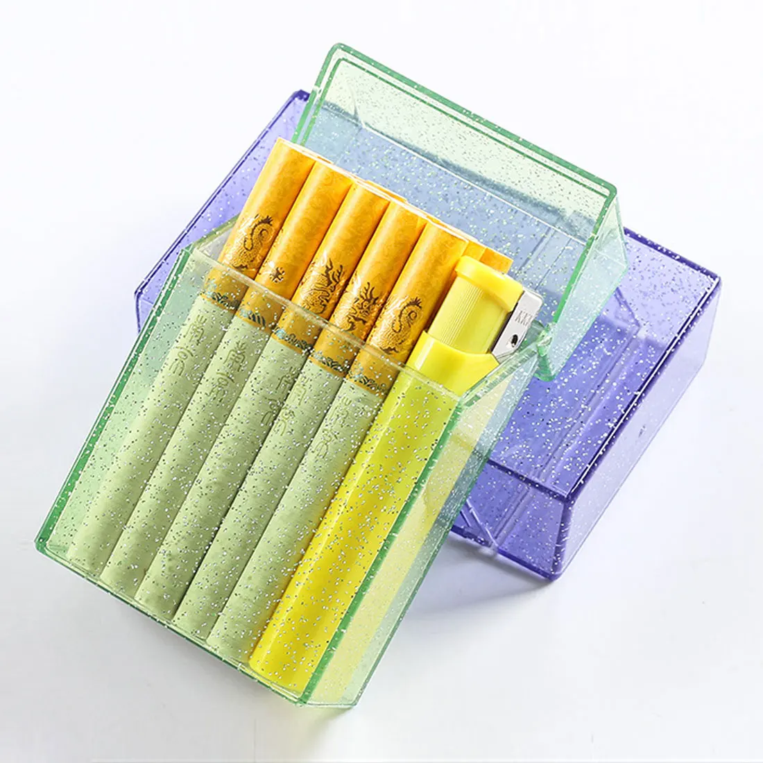 

1pc Plastic Clear Cigarette Case Shining Cigarettes Box Portable Cigarette Holder Container for Smoker Men Lady Gift