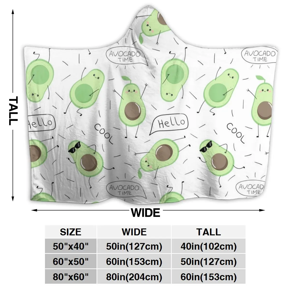 

Darmian Cute Avocado Pattern 3D Printed Women Plush Hooded Blanket for Adults Girls Warm Wearable Fleece Custom Blankets Girls