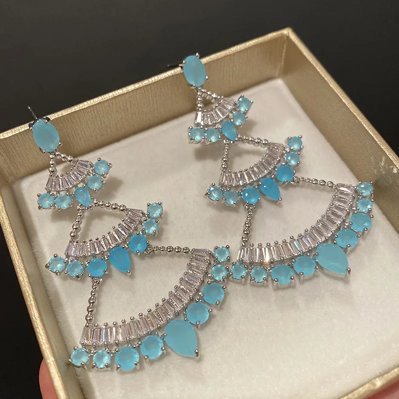 

Bilincolor Vintage Light Blue Cubic Zirconia Vintage Earring for Women Wedding Jewelry