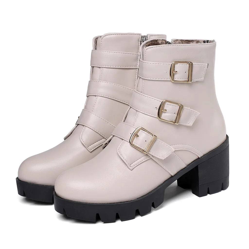 Осенне-зимние ботинки модные однотонные на молнии с круглым носком винтажные