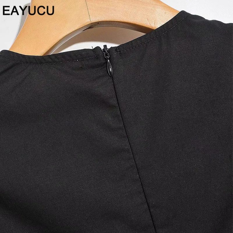 

EAYUCU Elegant solid black square collar women summer dresses casual fold lantern sleev ladies A Line mini dresses ED254