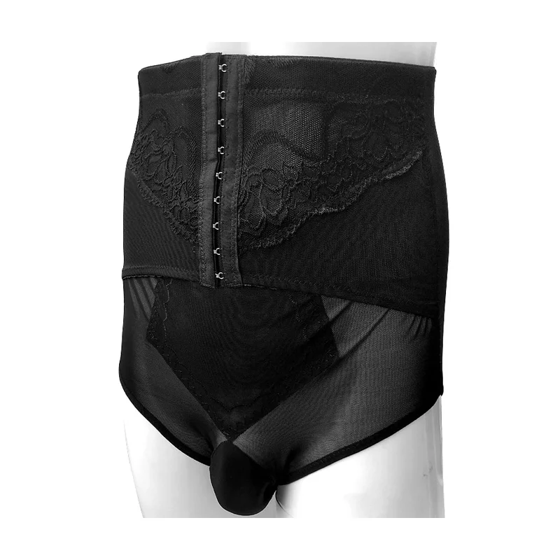 Sissy Lace Compression Shorts Panties With Penis Pouch Mesh Men Tight Shapers Bodybuilding Underwear Boxer  Underpants