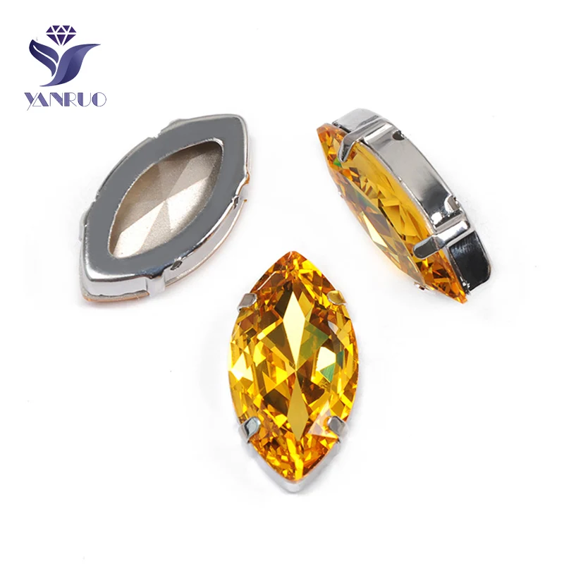 Light Topaz Yanruo 4227 в огранке маркиза, пришивной Камни DIY Точка назад Лошадь Глаза стекло шитье стразами Кристаллы большие стразы для рукоделия - Цвет: Light Topaz