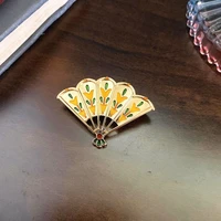 hoseng palace classical ethnic gold fan enamel brooch noble antique woman coat jewelry accessories party gift hs_750