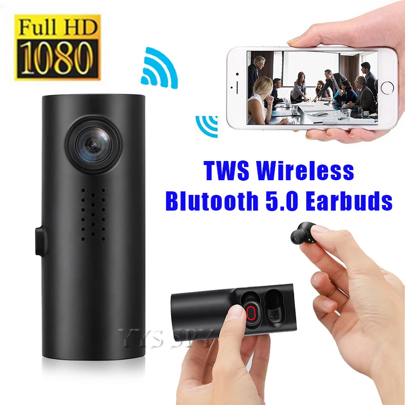 구매 1080P FHD 미니 자동차 DVR 카메라, 차량 대시캠 캠코더, 디지털 비디오 운전 레코더, 무선 이어폰, TWS 이어버드, 블루투스