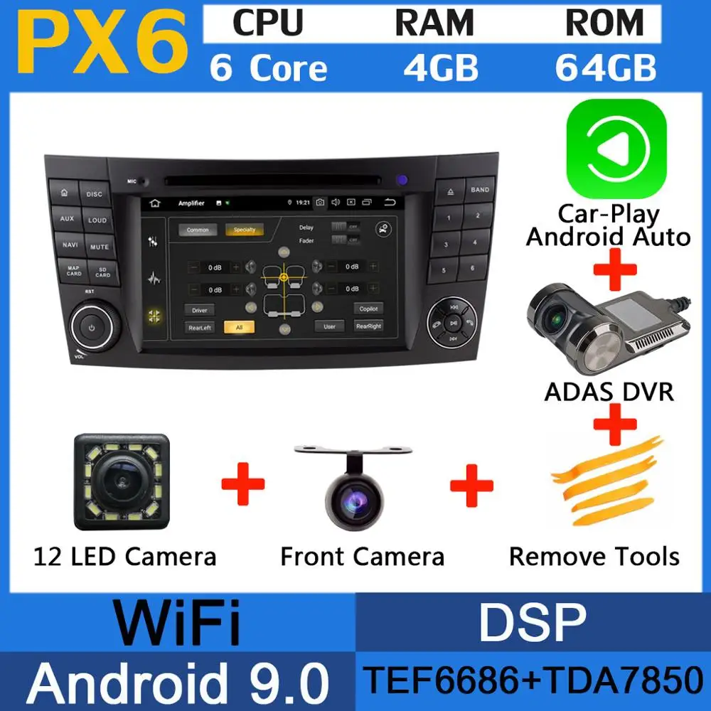 PX6-Adas-Carplay 5 USB порт Android 9,0 PX6/Восьмиядерный 4 Гб ram автомобильный dvd-плеер для Mercedes Benz W211 W463 W219 W209 E G CLK CLS класс Автомагнитола - Цвет: PX6-Adas-Carplay