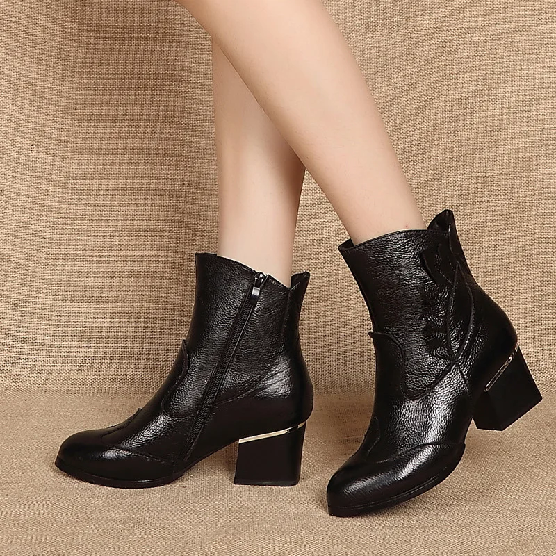 

GKTINOO Vintage Casual Ankle Boots Women Shoes Genuine Leather Retro High Heels Ladies Shoes Botas Mujer Boots Female Booties