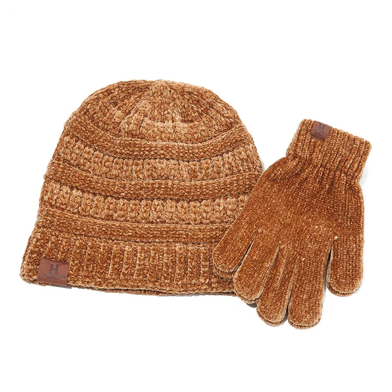 Зимняя шапка перчатки набор для женщин зимние шапки с Синель котятами плотные