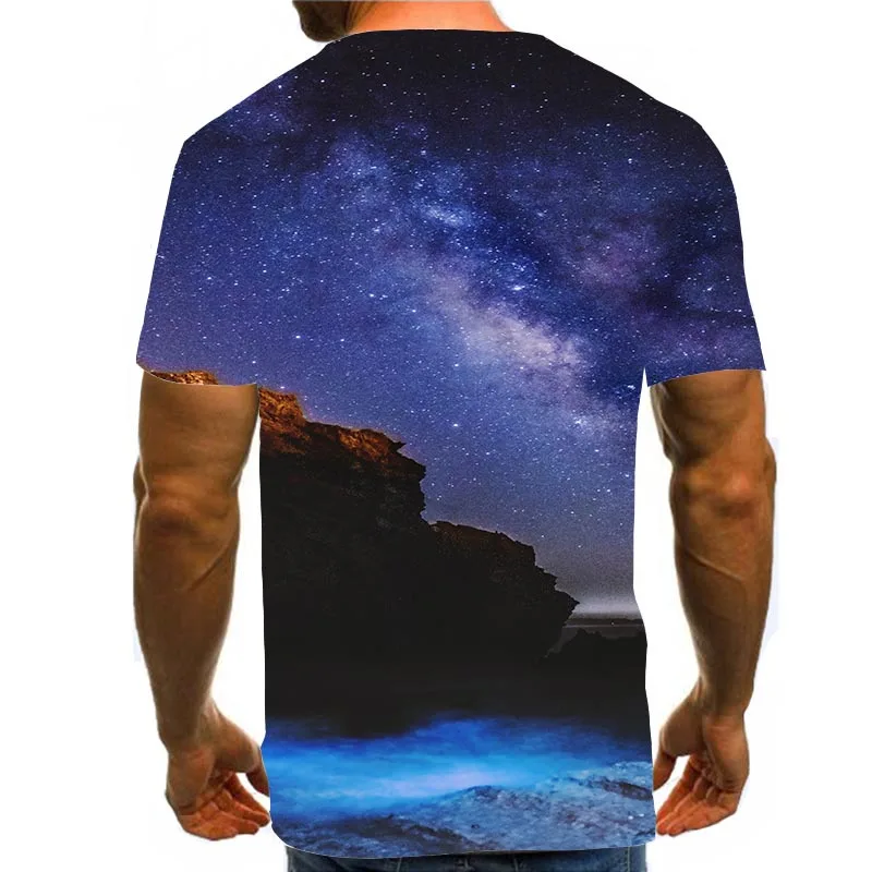 

Men Graphic T Shirts 3D Print Shirt Round Neck Summer Short Sleeve Constellation Tops Galaxy Tees Blue