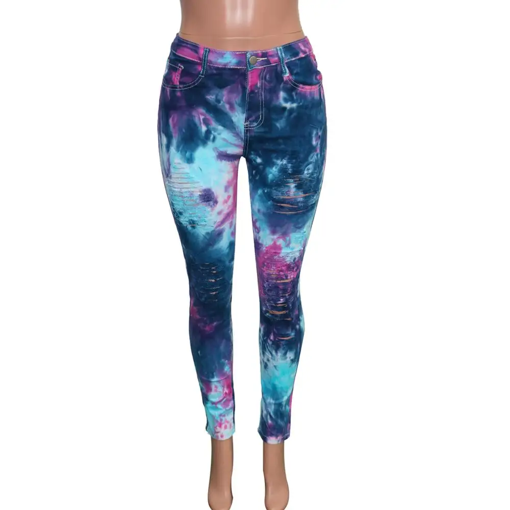 Женские джинсы карандаш с принтом Adogirl завышенной талией и дырками модные брюки