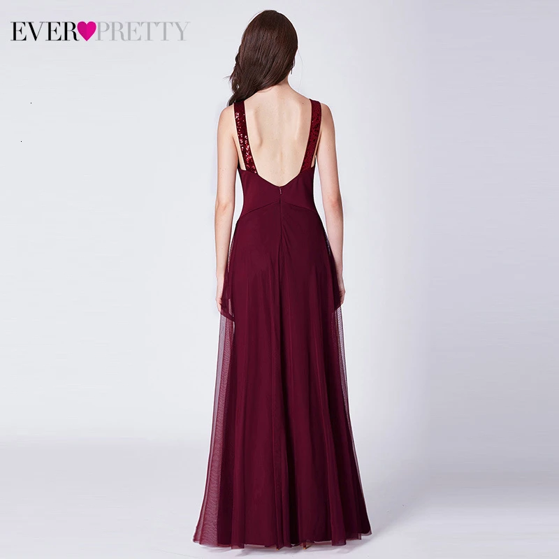 Ever Pretty Выпускные платья Burgundy трапециевидной формы с двойным v-образным вырезом безрукавный с Боковым Разрезом элегантные вечерние платья Laurea Robe Adolescente