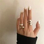 Женские регулируемые кольца с асимметричным изгибом, серебристые металлические кольца с отверстиями, 2021