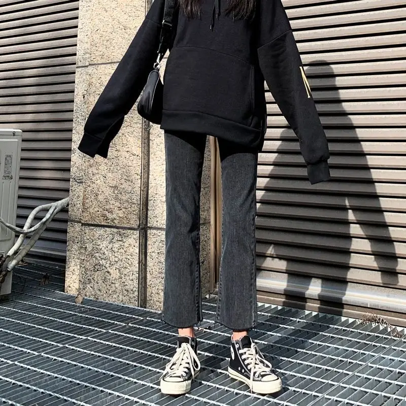 

Spring and summer jeans women's loose retro new high waist slim stretch high slim Capris Korean straight pants