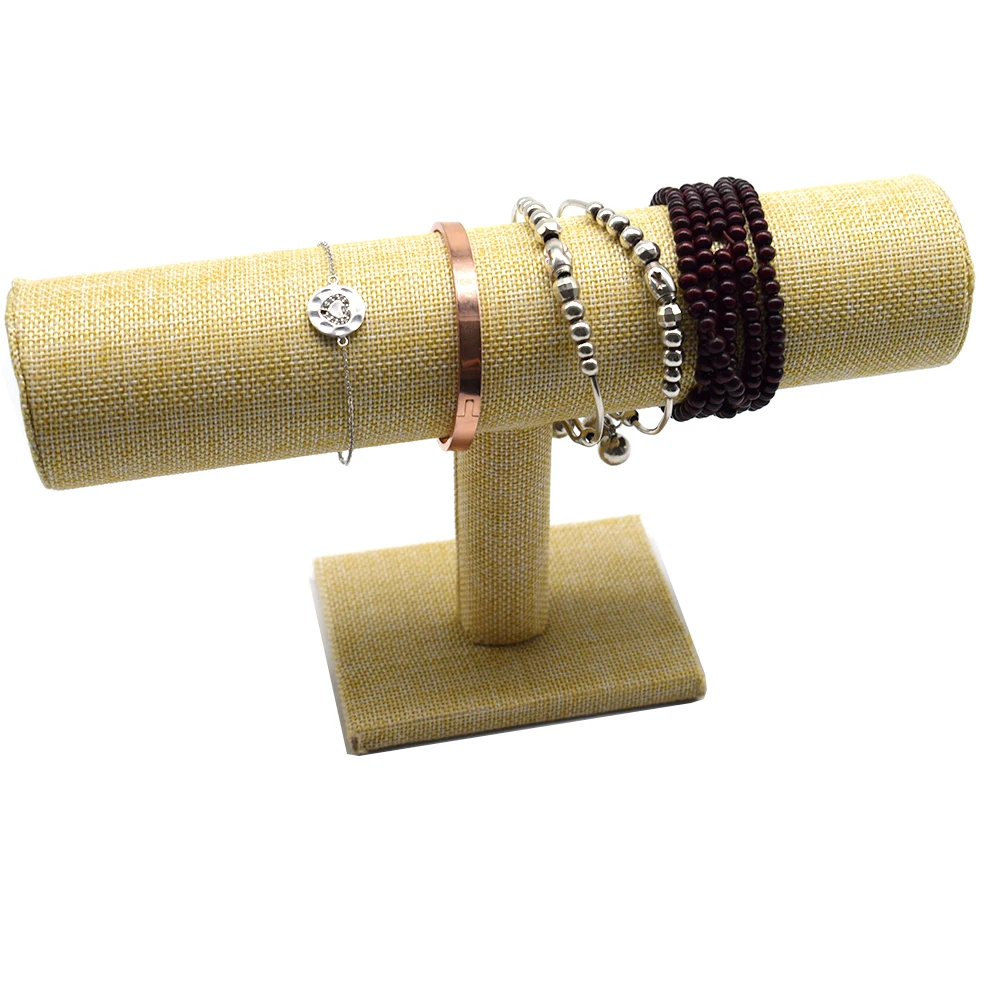 

1PCS Yellow Fabric Jewelry Display Stand Bracelet Chain Watch T-Bar Rack Holder Jewelry Organizer Hard Display Stand