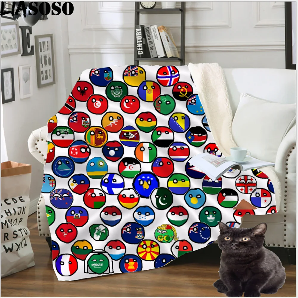 

LIASOSO Funny Countryball Polandball Printed Blanket Wintet Plush Warm Cloak Leisure National Ball Sofa Bed Chair Rest Bedding