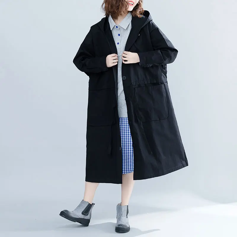 EaseHut Женская винтажная куртка большого размера пальто с капюшоном однобортное