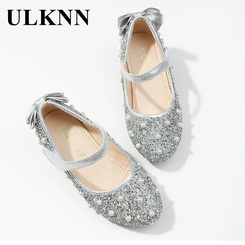 

ULKNN Kids Shoes 2021 New Girls Rhinestone Princess Shoes Child's Leather Show Crystal High-heeled Children's Shoes Pink