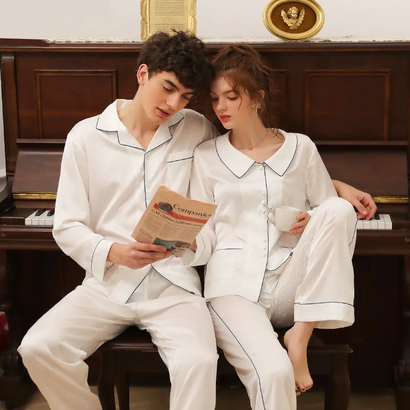 

Комплекты для пар, мужские и женские комплекты с тонким кукольным воротником, летняя, весенняя, осенняя одежда для сна с длинными рукавами и ...