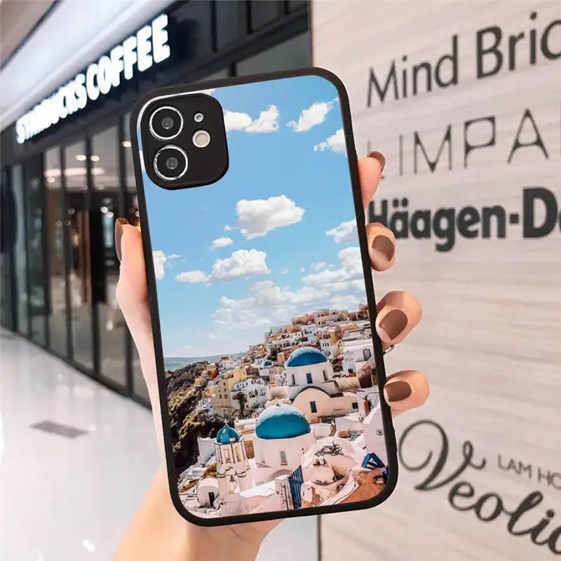 

Oia Santorini Greece lanscape Phone Cases Matte Transparent for iPhone 7 8 11 12 s mini pro X XS XR MAX Plus cover funda